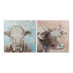 Pintura DKD Home Decor Caw 100 x 3,5 x 100 cm Vaca Cottage (2 Unidades)