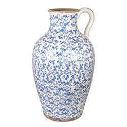 Vaso Romimex Azul Branco Porcelana 40 x 70 x 40 cm Com pega