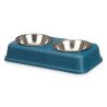 Comedouro para Gato Duplo Azul Metal 35 x 7,5 x 19 cm (12 Unidades)